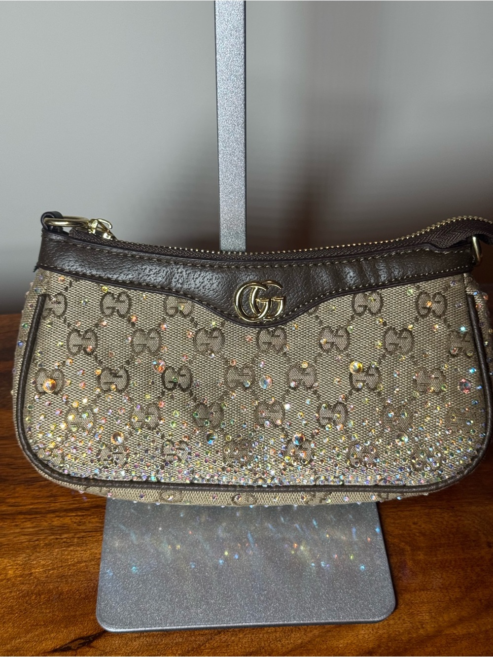 Brown Embellished Mini Bag. No Brand.